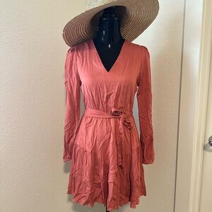 Long sleeve Coral V-Neck Dress